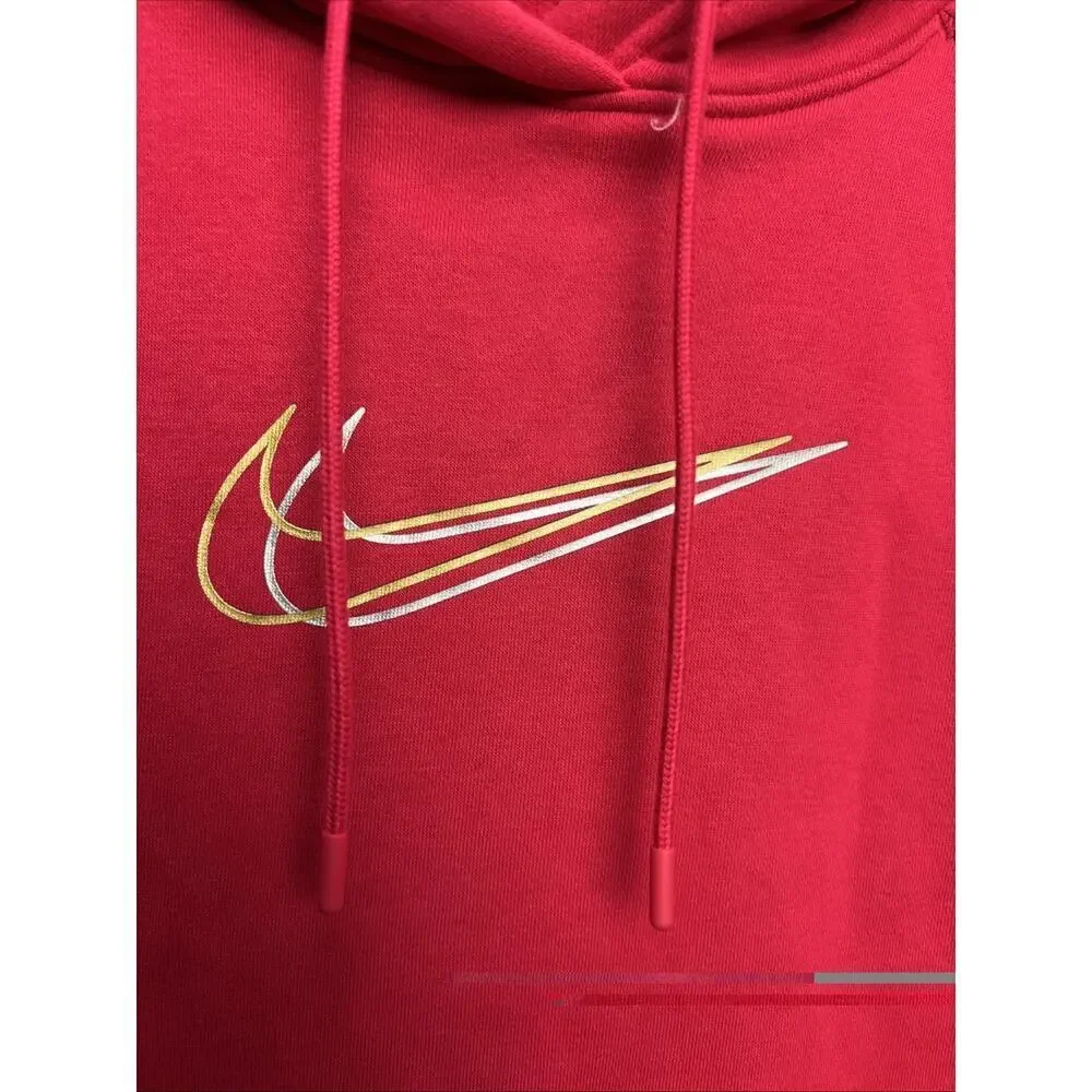 Women's NIke Metallic Oversized Fleece Hoodie XS Bery Red Zipper Pocket Pullover